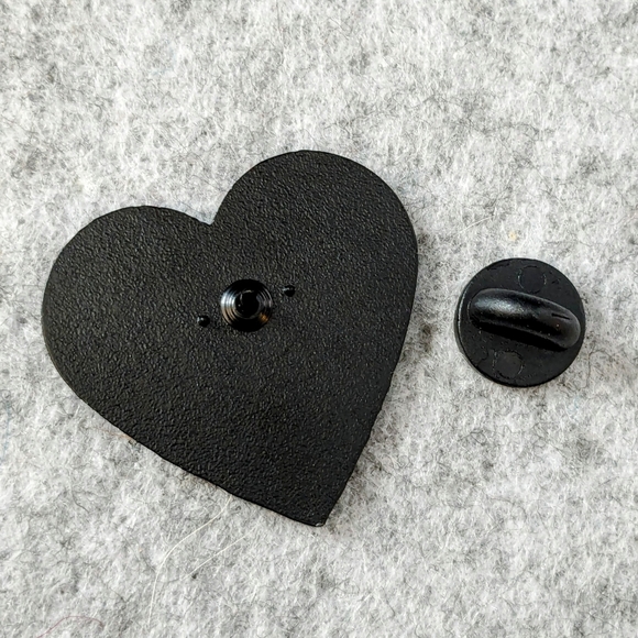 Purple & Black Heart on Fire Pin Enamel Lapel Brooch - Picture 2 of 3